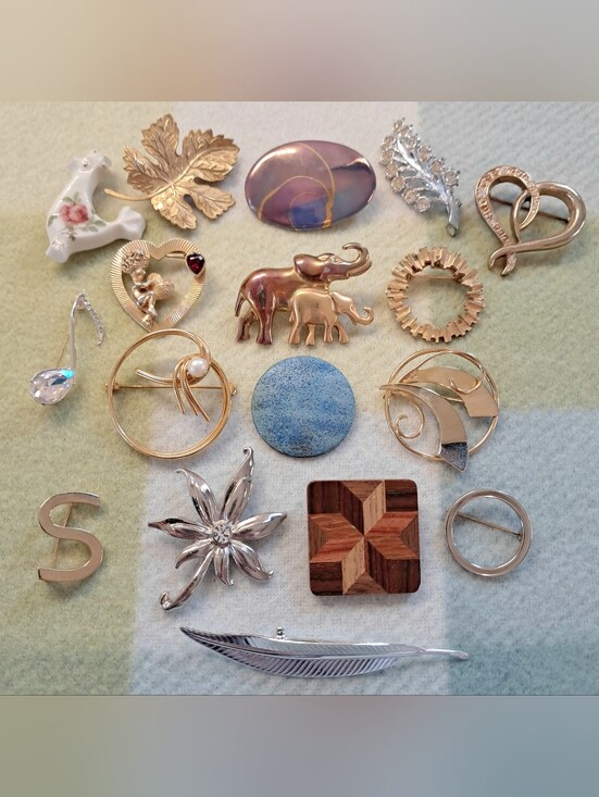 Monet Jewelry - Brooches Vintage Costume Jewelry Lot Elephant Heart Feather Leaf